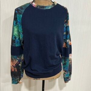 Eleven Paris Navy Sweatshirt with Colorful Abstract Sleeves